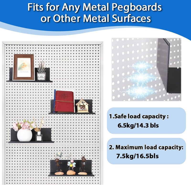 Kokone Medium Magnetic Pegboard Shelves 6 Pack - Steel, Black - Pegboard Accessories for Storage & Display - Image 5